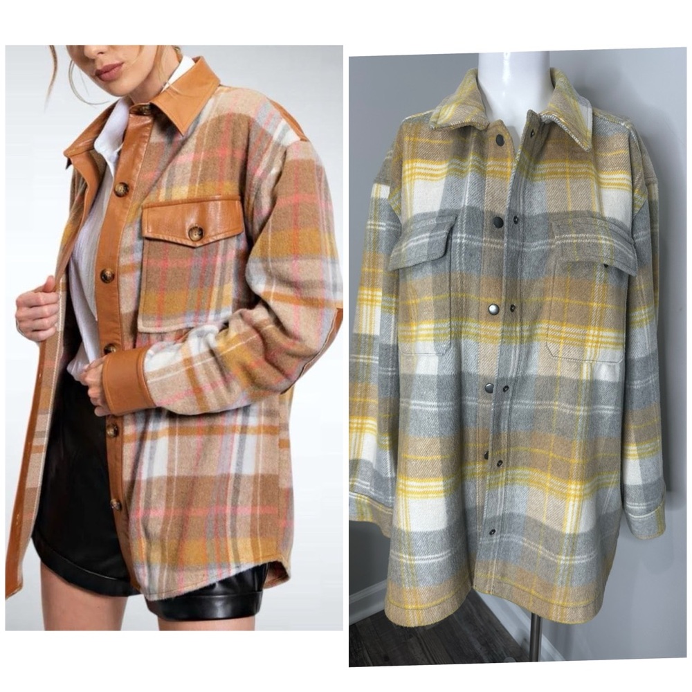 Old Navy Gray and Yellow Plaid Jacket- LARGE